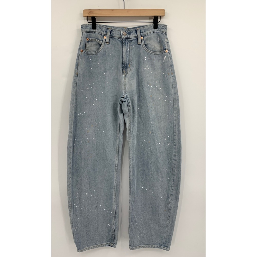 Gap‎ Barrel Leg Jeans Womens 27/4 Blue Light Wash Paint Splatter Denim Pants
